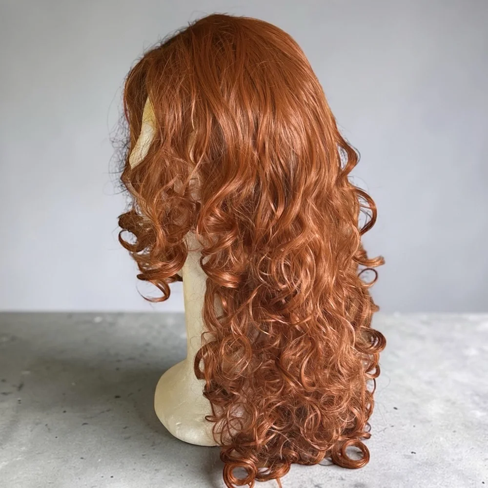 Halo Ginger Auburn Long Wavy Wig with Curtain Bangs Natural Middle Part 26”NWT